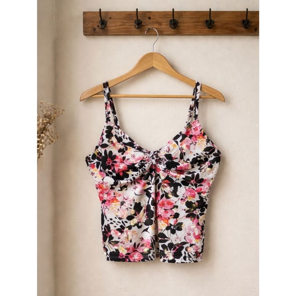 Swimsuits For All Floral Tankini Top in Black, Pink, White